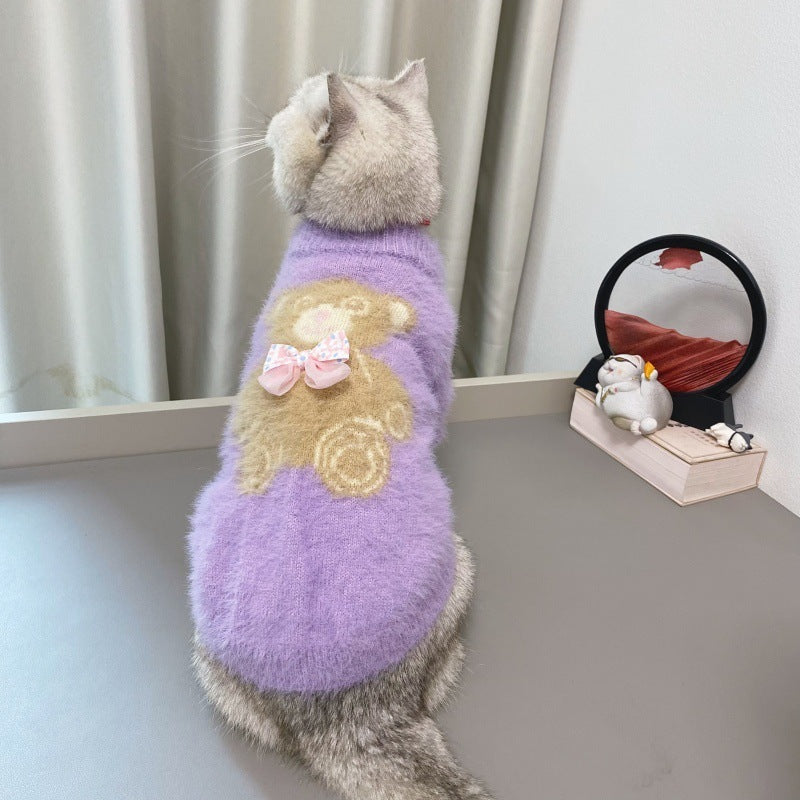 New Winter Dog Cat Bow Tie Bear Sweater