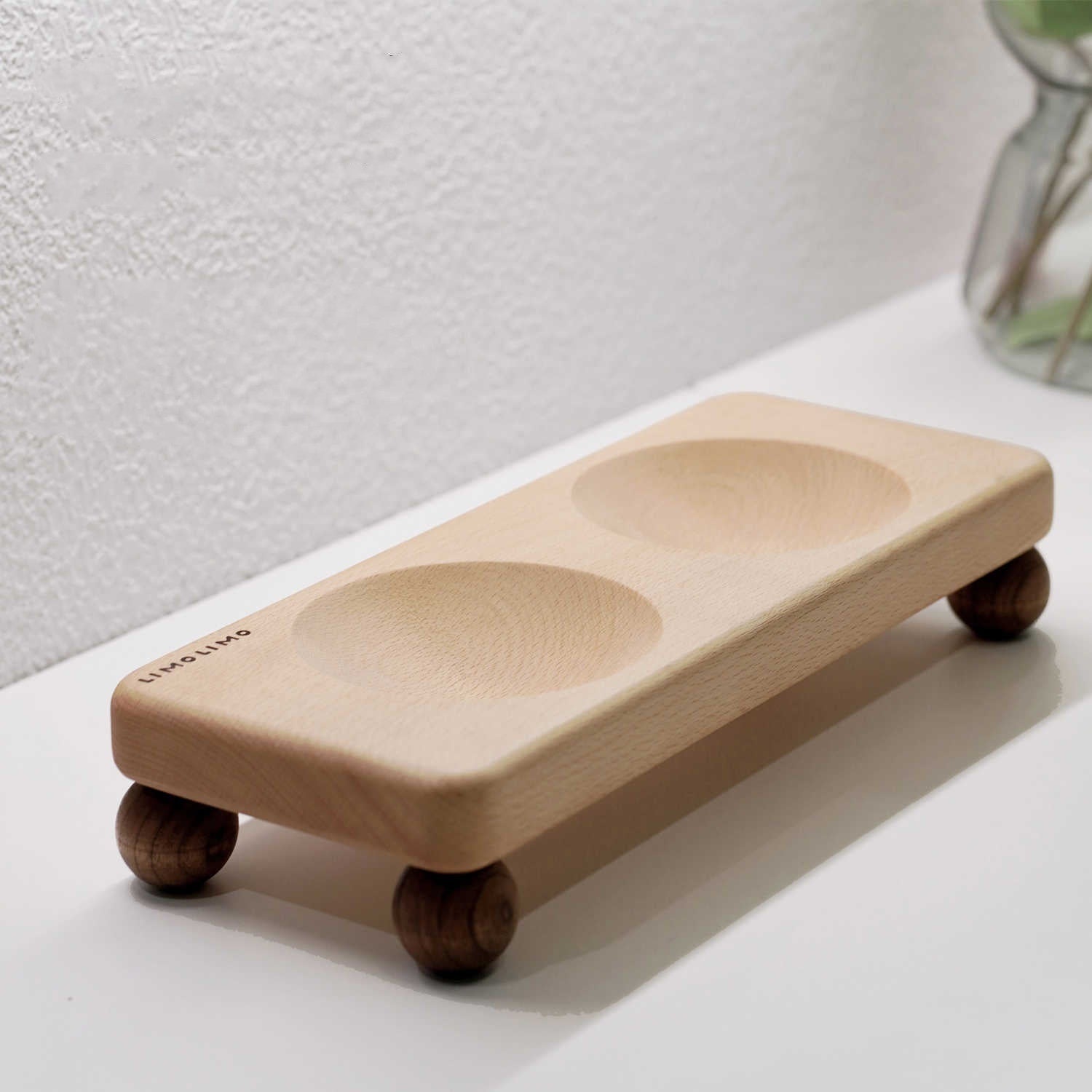 Solid Wood Pet Ceramic Feeding Bowl