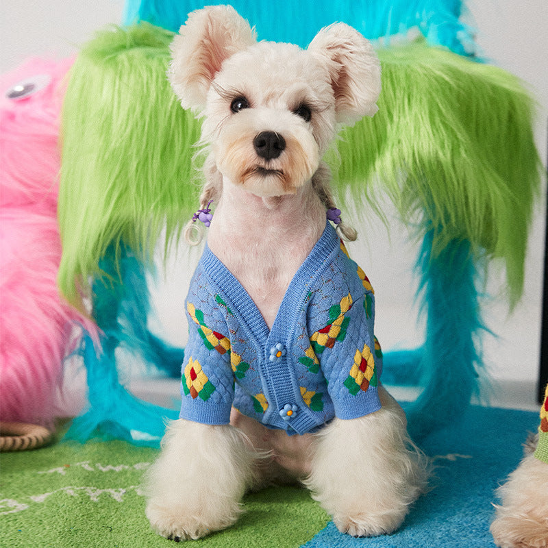 Pet Small Flower Dog Sweater Cardigan