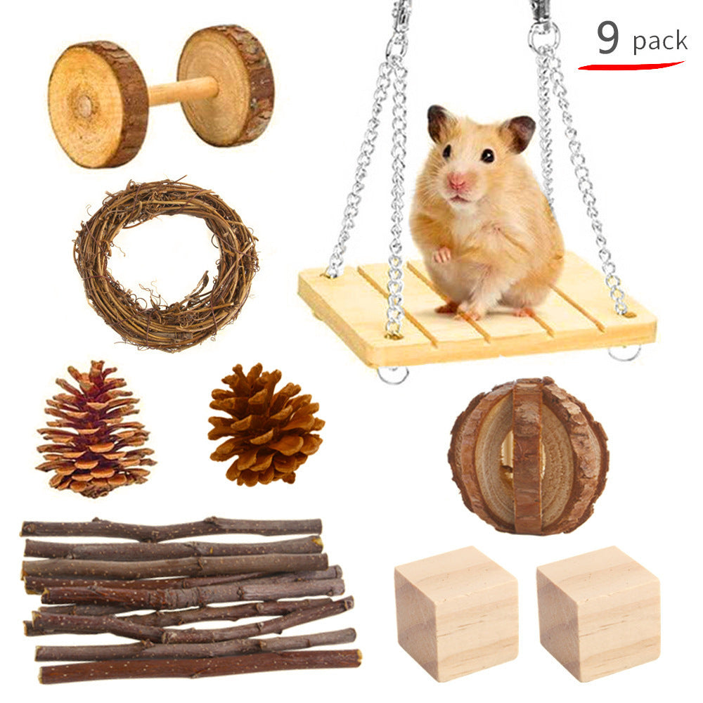 Pet Rabbit Guinea Pig Parrot Playing Molar Wooden Supplies Combination