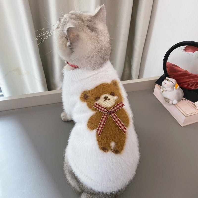 New Winter Dog Cat Bow Tie Bear Sweater