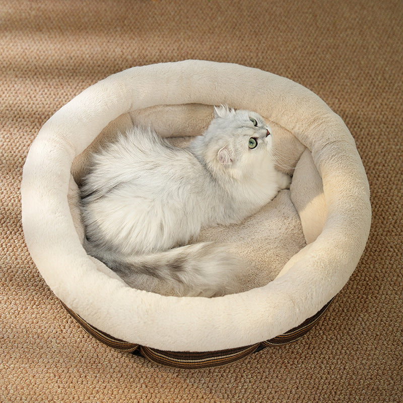 Pet Linen Round Nest Non-slip Plush Bed