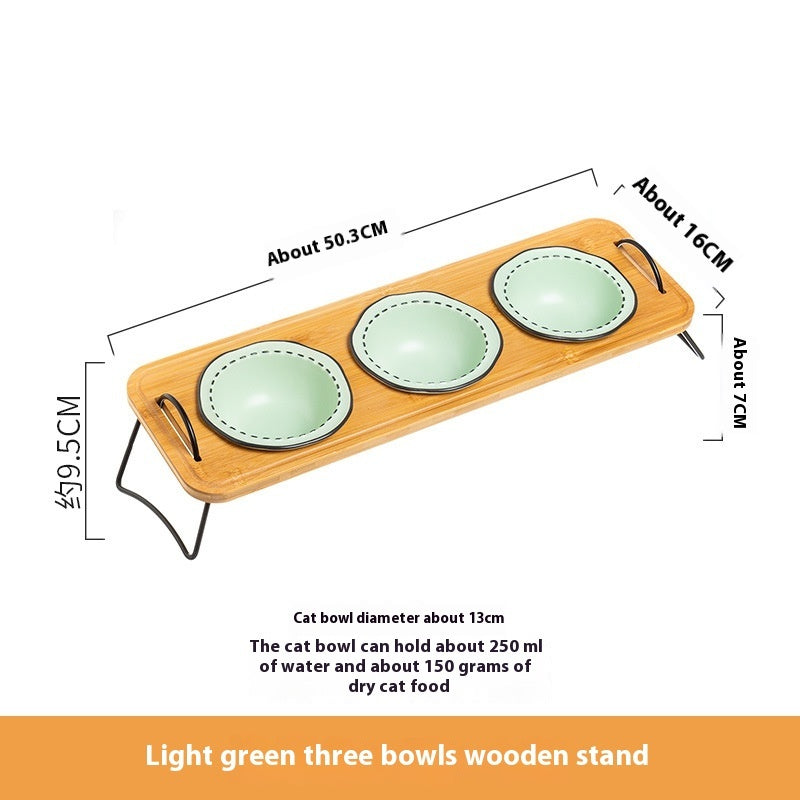 Pet Wooden Rack Multi-functional Ceramic Bowl